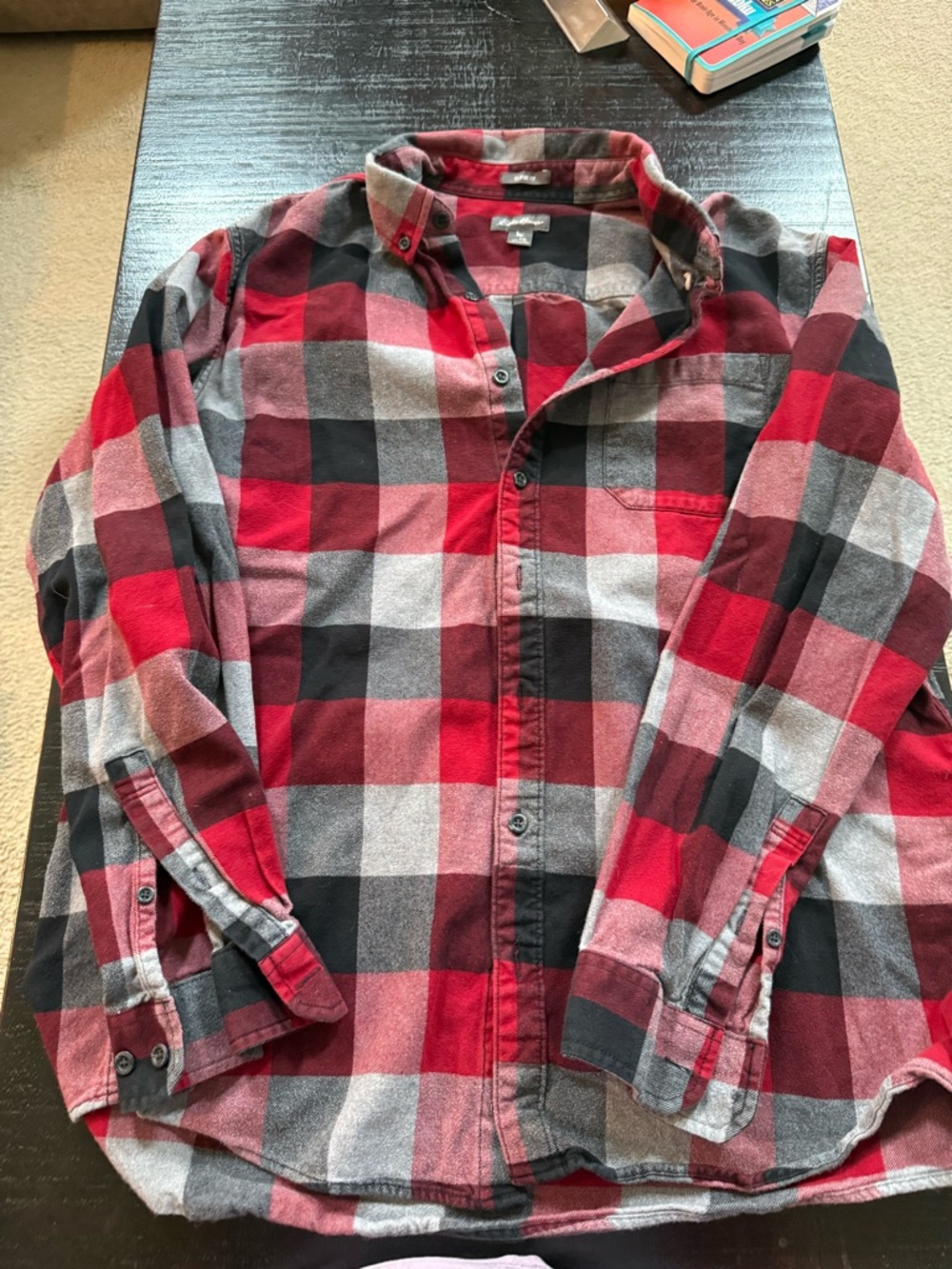 Eddie Bauer Red Black Gray Buffalo Plaid Flannel Shirt